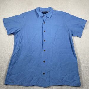 Polo Ralph Lauren Shirt Mens XL Blue Linen Blend Short Sleeve Button‎ Pocket